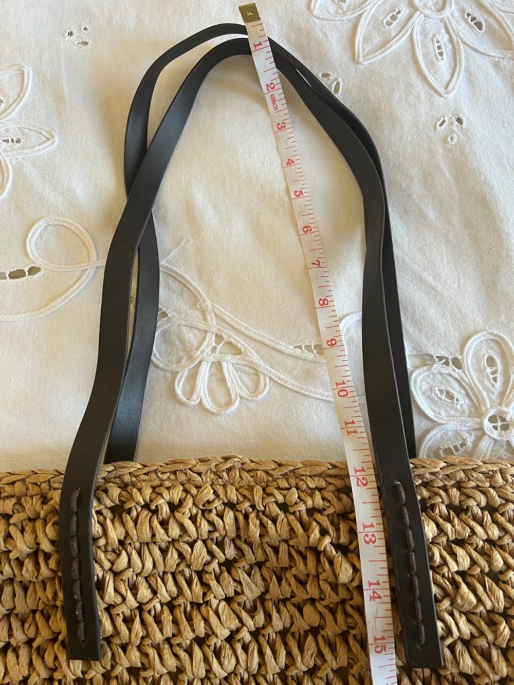 Woven Straw Tote Bag with Black Straps - Picture 4 of 5
